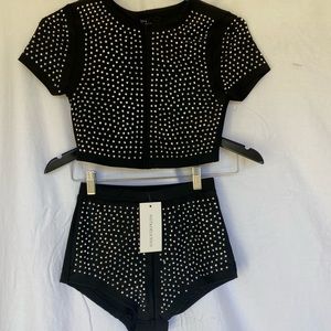 Rhinestone Two Piece Crop Set Size Small With Tags